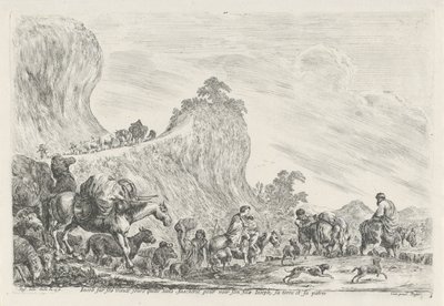 Reis van Jakob til Egypten Jakob drager på sine gamle dage uden vrede for sin søn Joseph, land og hans fædreland (titel på objekt) af Stefano della Bella
