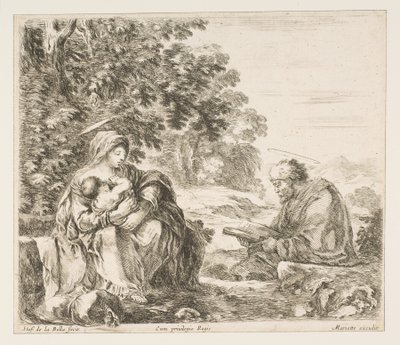 Hvil på flugten til Egypten, ca. 1649. af Stefano della Bella