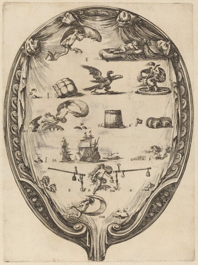 Skærm, der viser den italienske Rebus of Fortune af Stefano della Bella