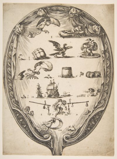 Skærm med Rebus of Fortune, ca. 1639. af Stefano della Bella