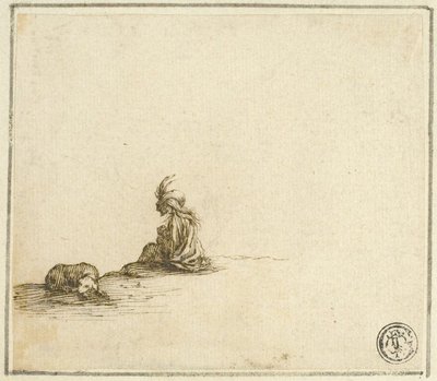 Siddende sigøjnermor og -barn med hund af Stefano della Bella