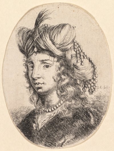 Flere hoveder i persisk stil: Portræt, Sultana iført en perlehalskæde og en turban..., 1649 af Stefano della Bella