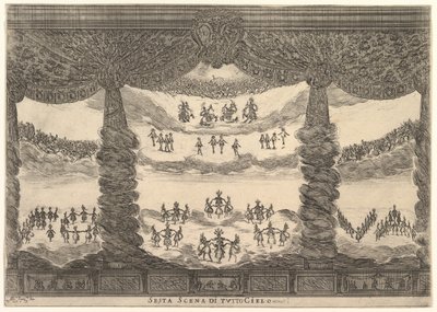 Sjette scene, himlen, fra gudernes ægteskab Le nozze degli Dei, 1637. af Stefano della Bella