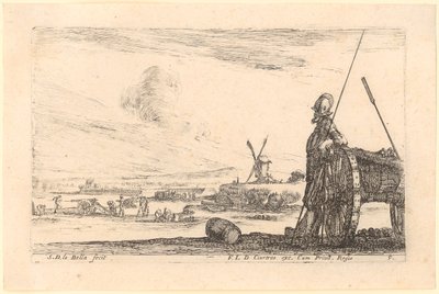 Soldat, der læner sig op ad en kanonaffut, blad 5 i serien »Forskellige militære capricci« af Stefano della Bella