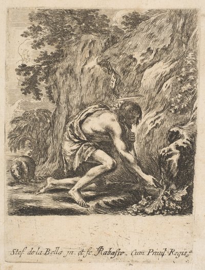 Johannes Døberen trækker vand fra en kilde, ca. 1649. af Stefano della Bella