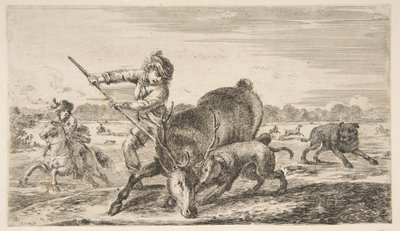 Stag at bay, fra Animal hunts Jagter forskellige dyr, ca. 1654. af Stefano della Bella