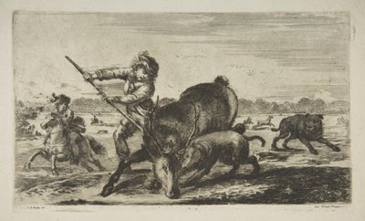 Stag at bay, fra Animal hunts Jagter forskellige dyr, ca. 1654. af Stefano della Bella