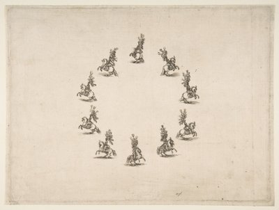 Ti kavalerer danner en cirkel, 1652. af Stefano della Bella