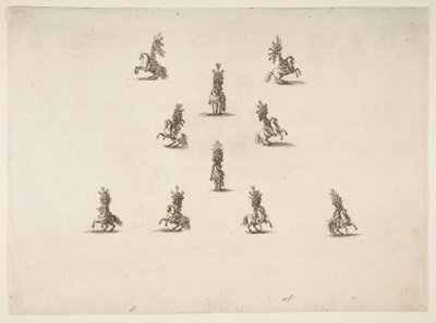 Ti kavalerer inklusive fem danner et V, 1652. af Stefano della Bella