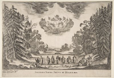 The Wedding of the Gods: Anden scene, Diana, 1637. af Stefano della Bella
