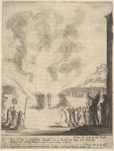 Ildprøven, munken Peter, disciplen Saint John Gualbert, der passerede gennem fl..., 1640. af Stefano della Bella