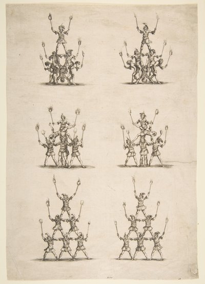 Seksogtredive akrobater i seks grupper, 1652. af Stefano della Bella