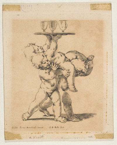 Tre børn med en bakke, ca. 1638. af Stefano della Bella