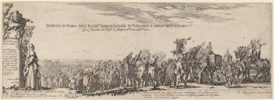 Titelblad for hans Excellence den polske ambassadørs indrejse i Rom, 1633. af Stefano della Bella