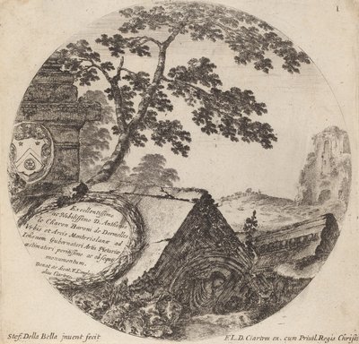 Titelblad til Roms landskaber og ruiner, 1646. af Stefano della Bella