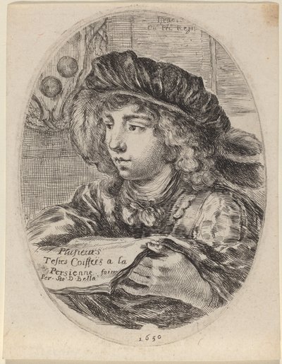 Titelside for "Flere testikler frisuret a la Persienne" af Stefano della Bella