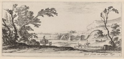 Rejsende, der går en strøm, i eller før 1647. af Stefano della Bella