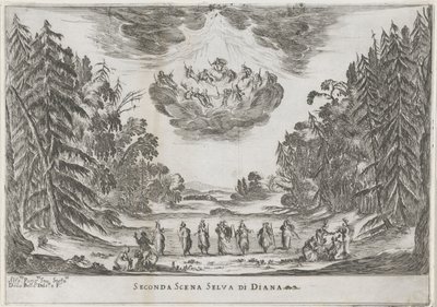Anden scene: het bos van Diana Anden scene af Dianas skov (titel på objekt) Liberetto ter ere van de bruiloft van Ferdinando II de