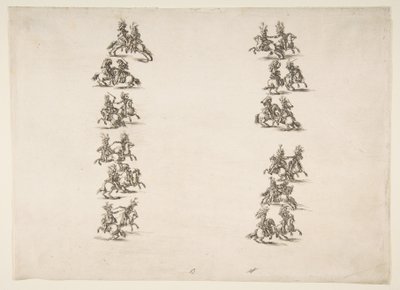 Fireogtyve kavalerer kæmper i to kolonner, 1652. af Stefano della Bella