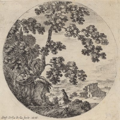 To rejsende, der passerer et gammelt egetræ, 1656. af Stefano della Bella