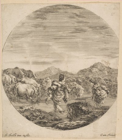 To kvinder krydser en strøm, ca. 1646. af Stefano della Bella