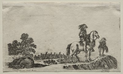 Forskellige figurer og landskaber: En fortabt rytter, der spørger vejen af Stefano della Bella