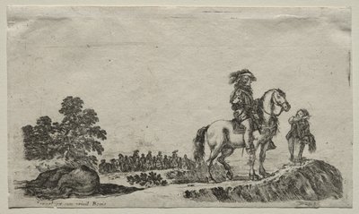 Forskellige figurer og landskaber: A Lost Horseman Inquiring the Way, 1649. af Stefano della Bella