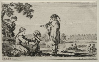 Forskellige figurer og landskaber: En violinspiller, 1649. af Stefano della Bella