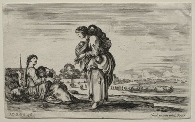 Forskellige figurer og landskaber: To mødre, der chatter sammen, 1649. af Stefano della Bella