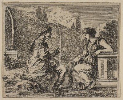 Vertumnus og Pomona, fra Game of Mythology Jeu de la Mythologie, 1644. af Stefano della Bella