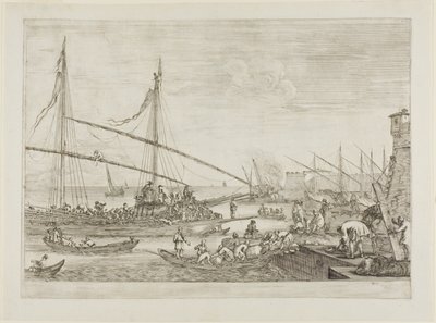 Udsigt over fæstningsværker, fra udsigt over havnen i Livorno af Stefano della Bella