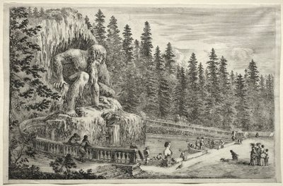 Udsigt over Villa Pratolino: Kolossal statue af Appenninerne. af Stefano della Bella