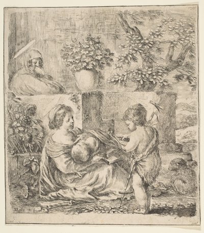 Jomfru og barn med St. Johannes Døberen og St. Elizabeth, ca. 1641. af Stefano della Bella