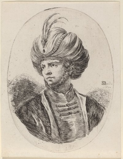 Ung maur med let skæg og fjerklædt turban, vendt til venstre af Stefano della Bella