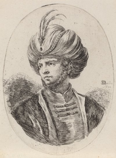Ung maur med let skæg og fjerklædt turban, vendt mod venstre, 1650. af Stefano della Bella