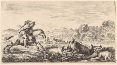 To hunde får en hjorteko til at falde om af Stefano della Bella