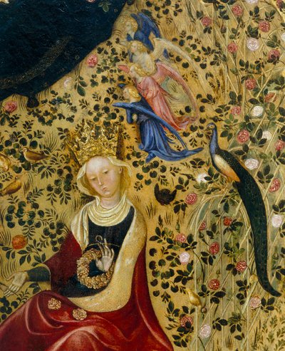 Den hellige Katharina af Alexandria omgivet af engle og en påfugl, detalje af Madonna del Roseto af Stefano di Giovanni da Verona