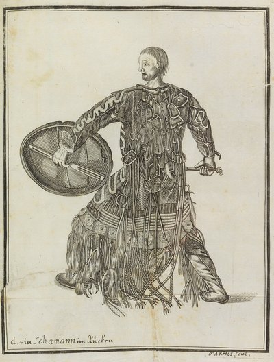 En shaman. Fra Beskrivelse af landet Kamchatka, ca. 1750. af Steller