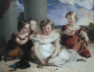 Børn laver en krans (akvarel på papir) af Stephan Poyntz Denning