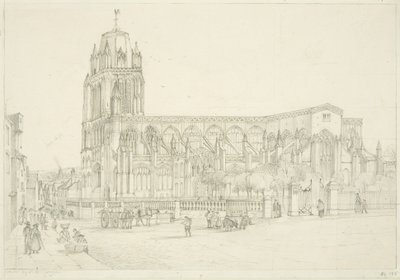 Sydlig udsigt over St Mary Redcliffe Church, ca. 1835 (blyant på papir) af Stephen C. Jones