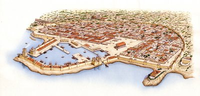 Cæsarea, Palæstina, ca. -13-70 (blæk og akvarel) af Stephen Conlin