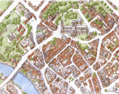Luftfoto af byen York (tegnet 1996) af Stephen Conlin