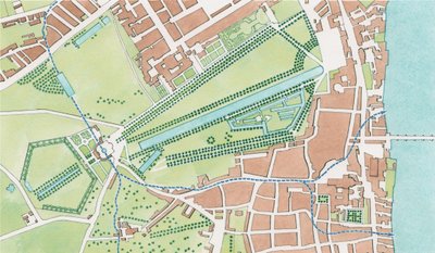 Tyburn-flodens løb, Westminster i 1747 (blæk og akvarel) af Stephen Conlin