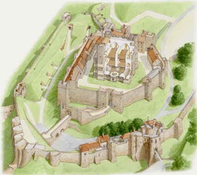 Dover Castle Today, ca. 1945-2023 (blæk og akvarel på papir) af Stephen Conlin