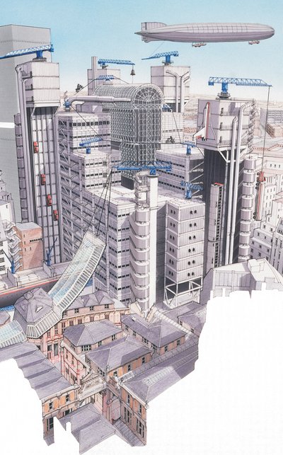 The Lloyds Building, City of London, ca. 1987-1995 (blæk og akvarel) af Stephen Conlin