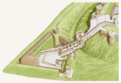 The Spur, Dover Castle, Kent, ca. 1800-2023 (blæk og akvarel) af Stephen Conlin