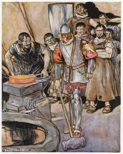 Illustration til Siegfried the Dragon-Slayer (farve litho) af Stephen Reid