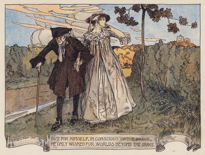 Illustration til The Deserted Village af Oliver Goldsmith (farvelitografi) af Stephen Reid