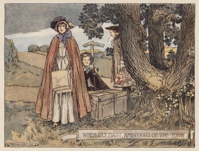 Illustration til The Deserted Village af Oliver Goldsmith (farvelitografi) af Stephen Reid