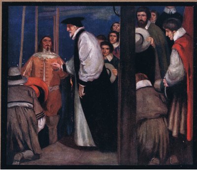 Laud går ind i prammen ved Lambeth for at gå til Tower (farve litho) af Stephen Reid